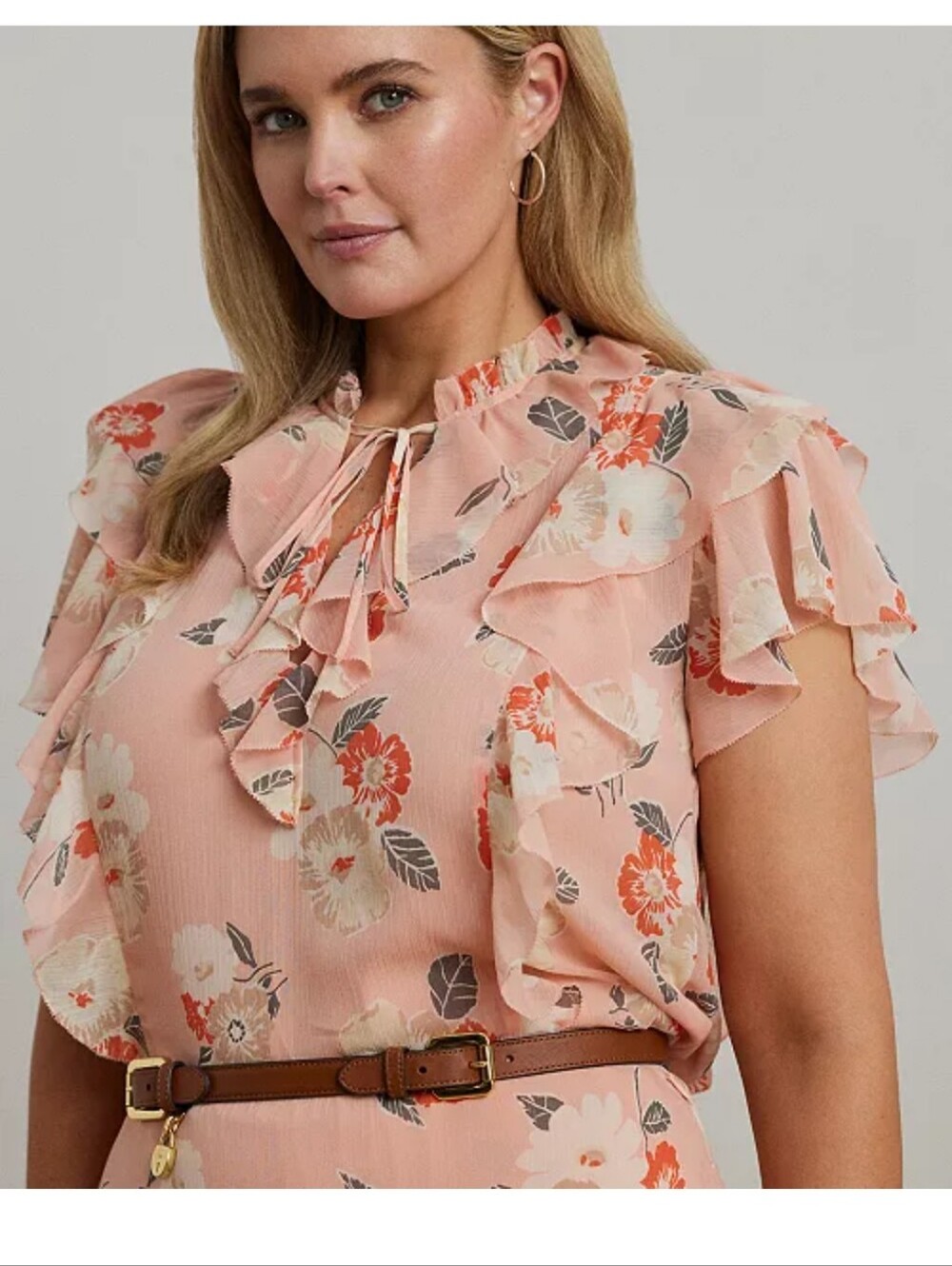 Lauren Ralph Lauren Woman Pink Floral Ruffle Blouse Top 1X NWT $135